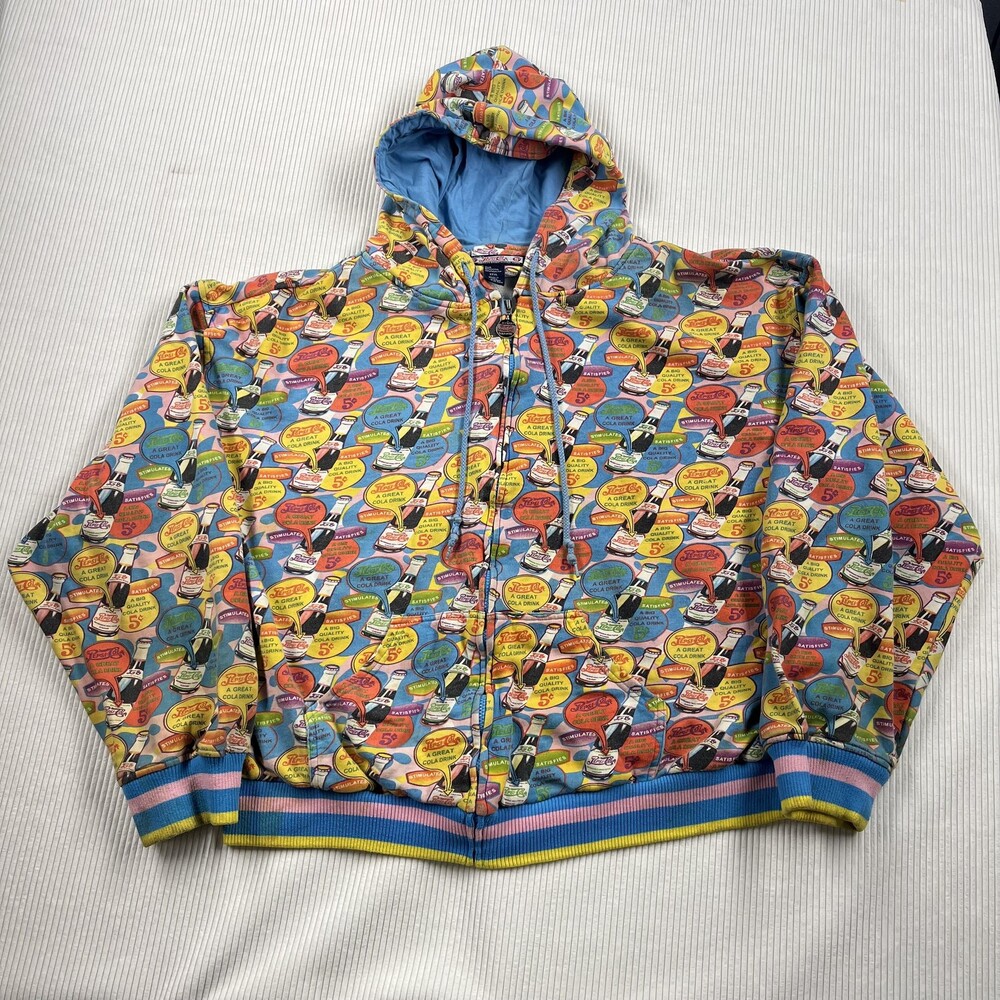 Pepsi-Cola Hoodie Mens 3XL Multicolor Full Zip All Over Retro Graphic Sweatshirt